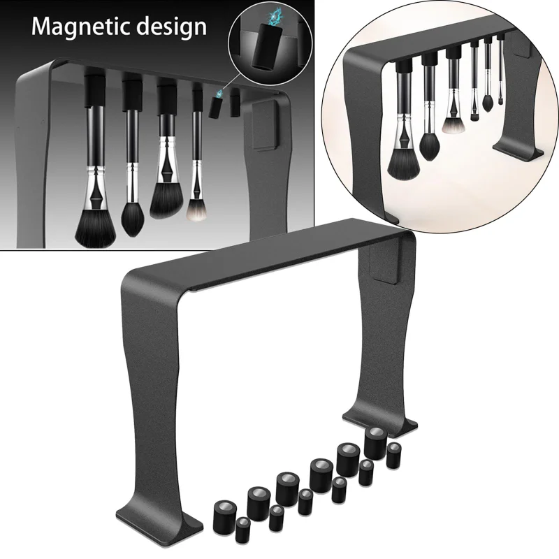 12 Magnetic Slots Makeup Brush Drying Storage Rack Nail Brushes Storage Stand Bathroom Countertop Bedroom Cosmetic Tools