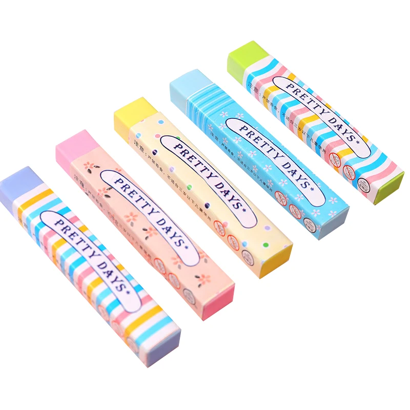 Candy Color Long Strip Eraser Writing Drawing Erasers School Supplies Stationery Eraser Erasers for Kids Students Back To School