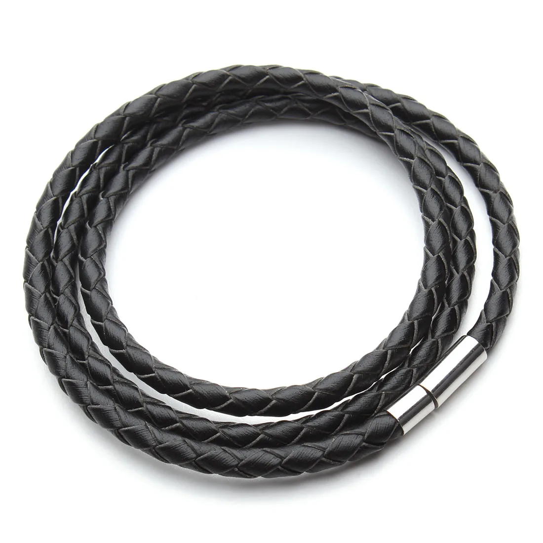 4mm Genuine Braided Men Women Leather Bracelet With stainless steel rotary buckle For DIY Bracelet Jewelry Making