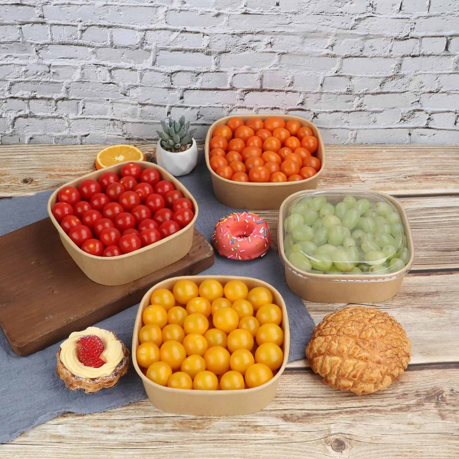 25pcs Disposable Kraft Paper Bowls With Lids, Large Food Containers, Soup Bowls, Grand Holiday Party Supplies, Snack Bowls