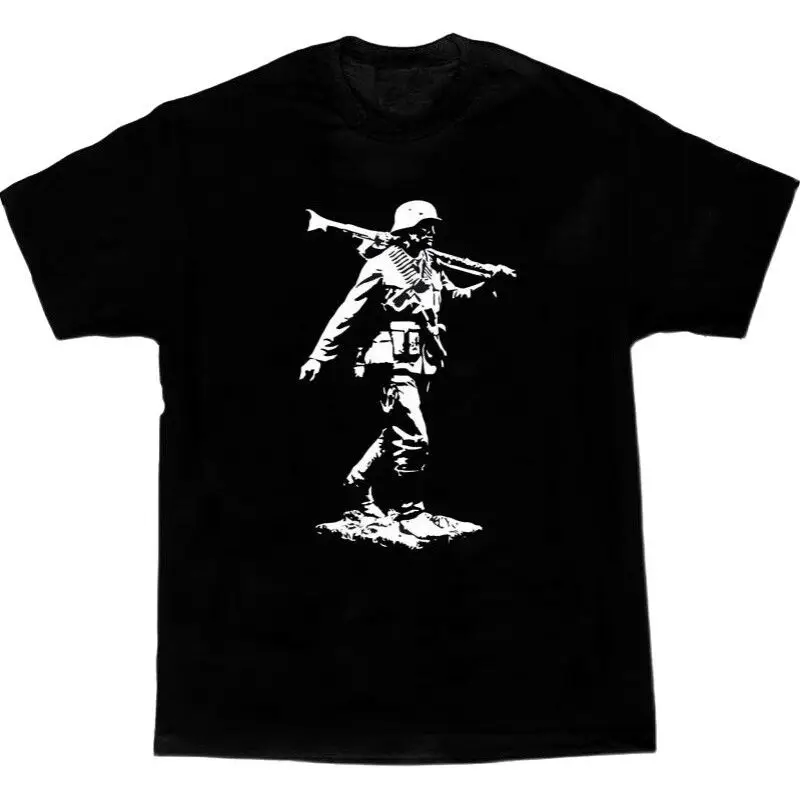 2026 New Fashion National Defense Force MG42 Gunner Pattern Embroidery High-Quality Men's Round-neck Short-sleeved Loose Shirt