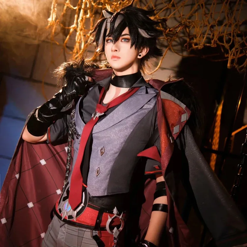 لعبة Genshin Impact Wriothesley أزياء تنكرية مجموعة كاملة من المعرض الهزلي أداء الكرنفال زي الرسوم المتحركة لحفلة الهالوين