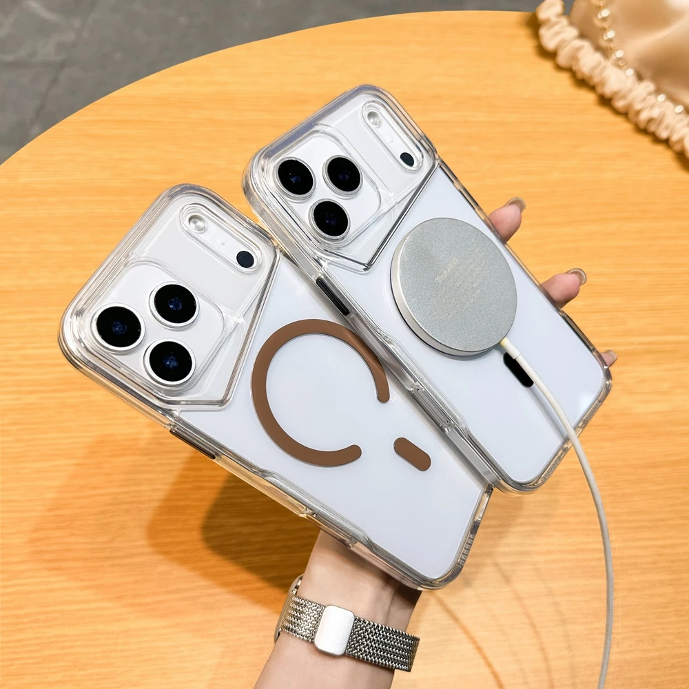 เคสกันกระแทกอะคริลิกใสหรูหราสำหรับ iPhone 17 Air 16 15 14 13 12 11 Plus Pro Max รองรับการชาร์จไร้สาย Magsafe