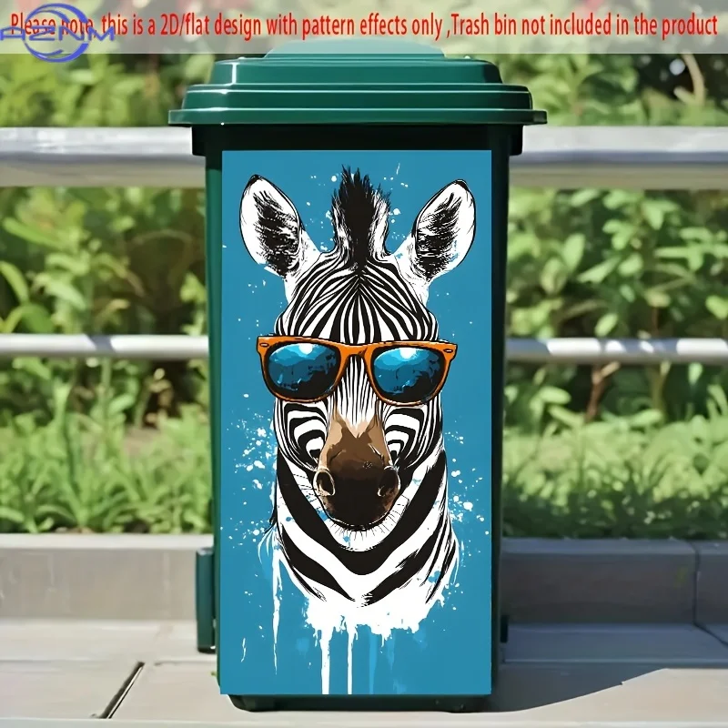 1pc, 2D/Flat Garbage can stickers, handsome Mr. Zebra pattern design, creative garbage can stickers. Suitable for garbage bins