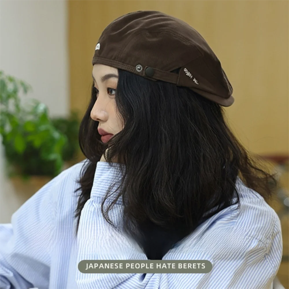 Spring Summer Embroidery Beret Hat Cotton Vintage Newsboy Cap Front Back Wear Soft Flat Hat for Women Men