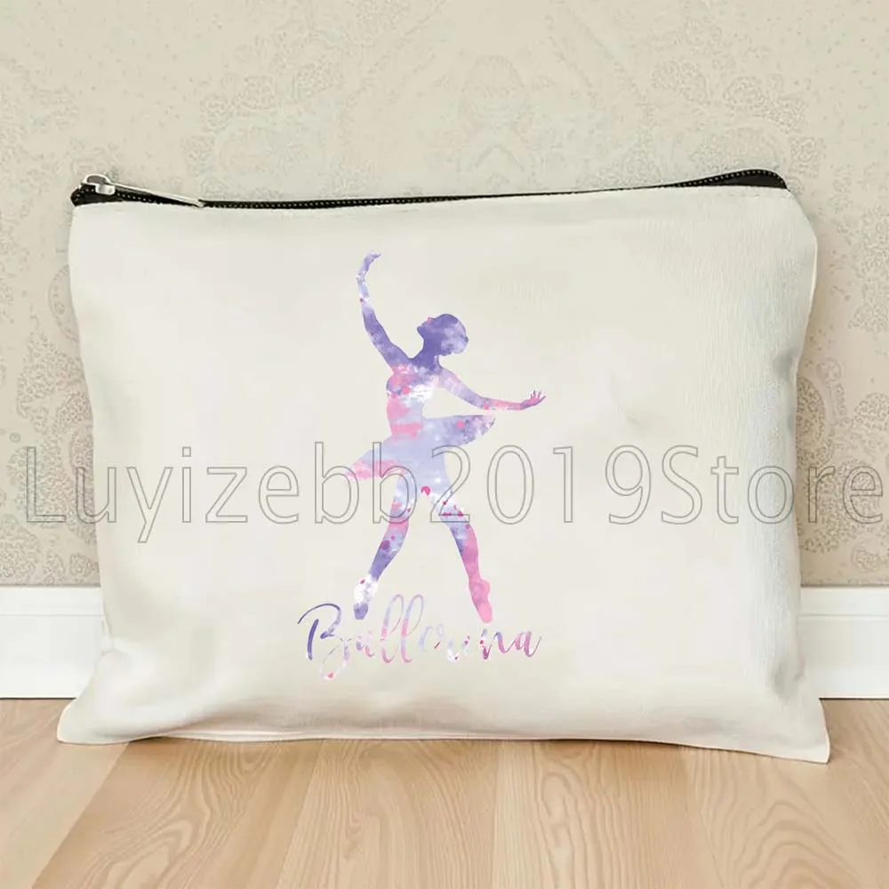 Ballerina Girl Silhouette Love Dance Ballet Dancer Gymnastics Cosmetic Bag Makeup Case Travel Toiletries Organizer Storage Bags