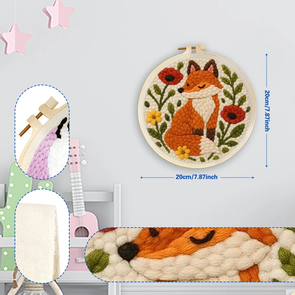 

GATYZTORY punch needle embroidery kits fox Sewing accessories 20x20cm with frame Cross stitch embroidery hoops Diy Set Yarn Gift