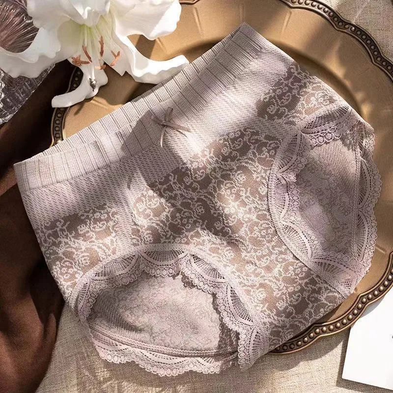 Women Panties Mid Waist Breathable Hollow Bowknot Lace Briefs Underwear Sexy Ladies Soft Seamless Underpants Lingerie Intimates