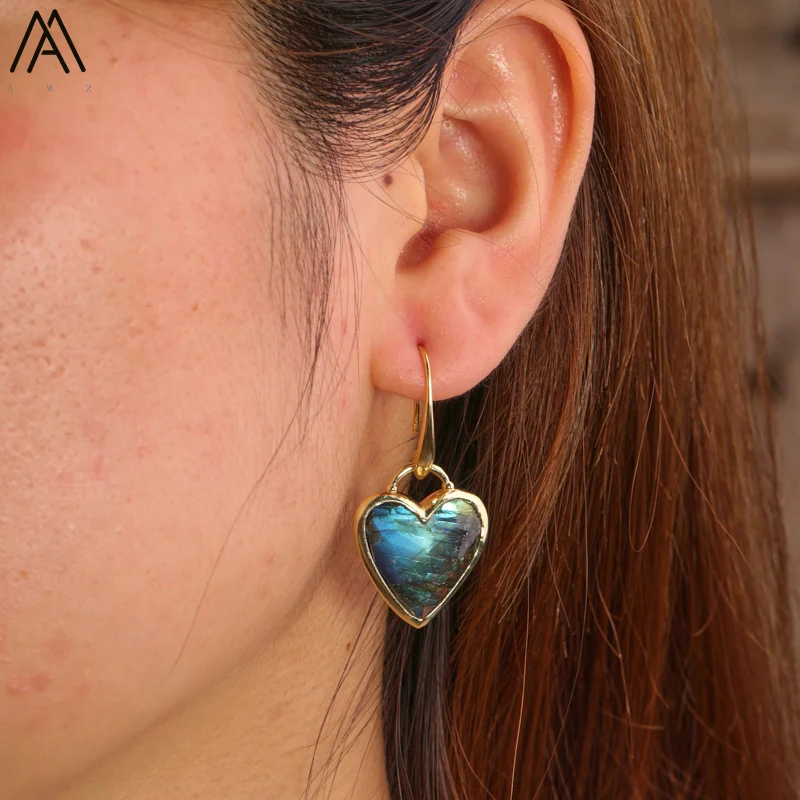 Heart Amethyst Labradorite Dangle Earrings for Women Boho Luxury Fashion Natural Stone Earrings Designer Jewelry Accessories