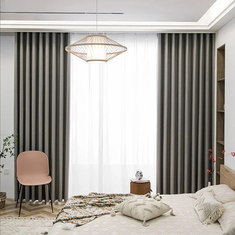 

Curtains for Living Dining Room Luxury Blackout Bedroom Simple Modern Plain Color Coral Linen Double Cotton Elegant Decoration