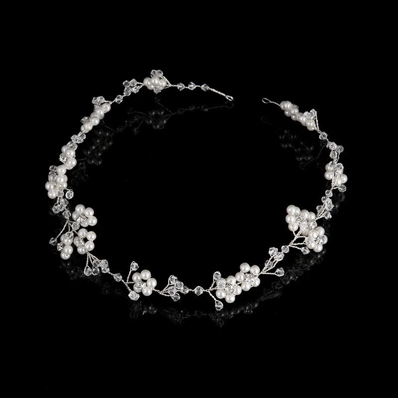 Silver Color Crystal Pearl Hair Vine Headband Hairband Tiara For Women Rhinestone Bridal Wedding Hair Accessories Jewelry Band