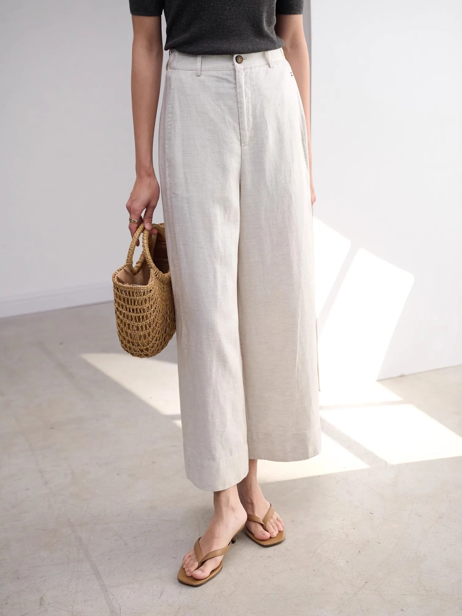 

Женские широкие прямые брюки JPOO из льна, свободного кроя, с высокой талией, на пуговицах, весенняя коллекция, модные