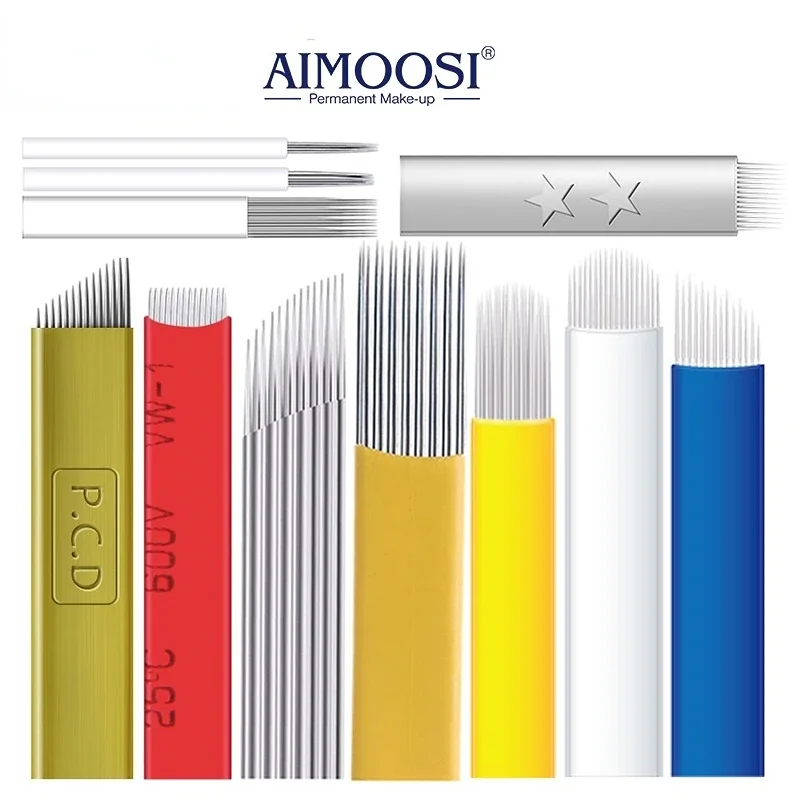 AIMOOSI Tattoo Kits 50pcs Embroidery Permanent Makeup Popular Microblading Tattoo Blades Stainless Steel Needle Tattoo Supplies