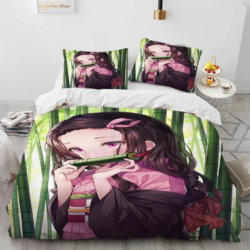 3PC Anime Bedding Set Demon Slayer Bedding Set Printed Duvet Cover BeddingSet Comfortable Breathable Luxury Sheet Cotton Bedding