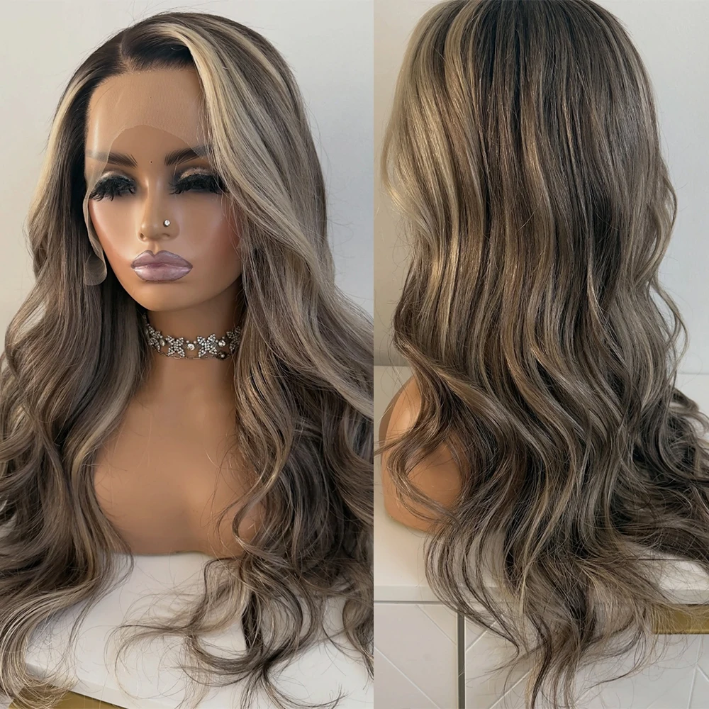 Long Wavy Dark Chestnut Brown Synthetic Wig HD Lace Front Wig 13x4 Glueless Preplucked Realistic Look Wig for Party Daily Use