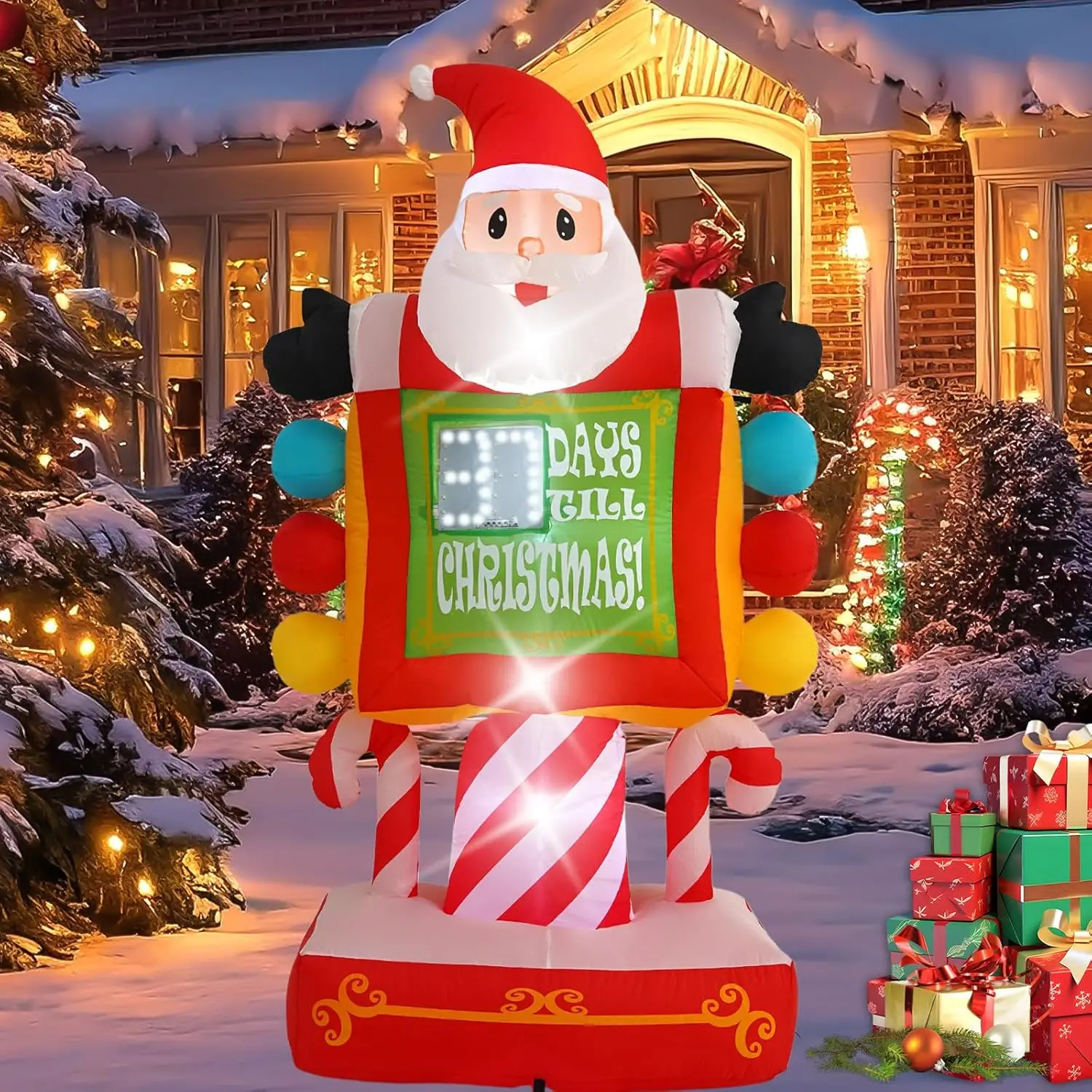 7FT Santa Claus Countdown Inflatable Street Sign with Built-in LED Lights Christmas Outdoor Decoration for Home Garden