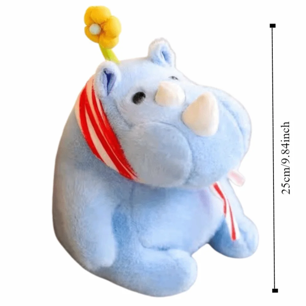 Juguete de peluche de rinoceronte esponjoso, bufanda de colección hecha a mano, muñeca de rinoceronte interactiva, muñeco de rinoceronte de peluche suave, fiestas de cumpleaños