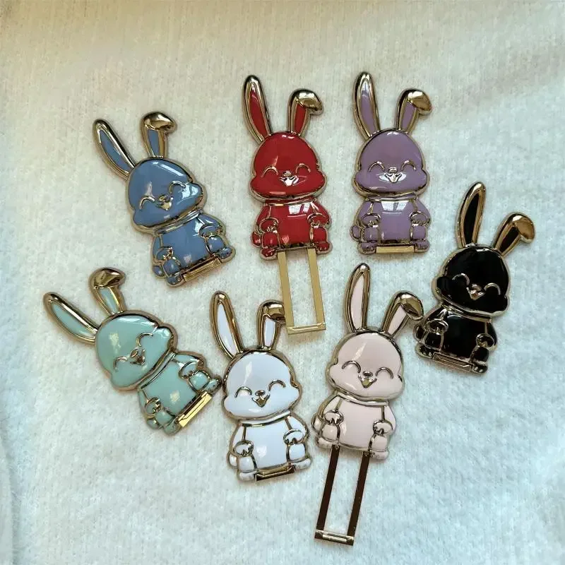 Universal Finger Ring Holder Folding Cartoon Cute Rabbit Stand For Cell Phone Three-dimensional Back Sticker Pad Bracket