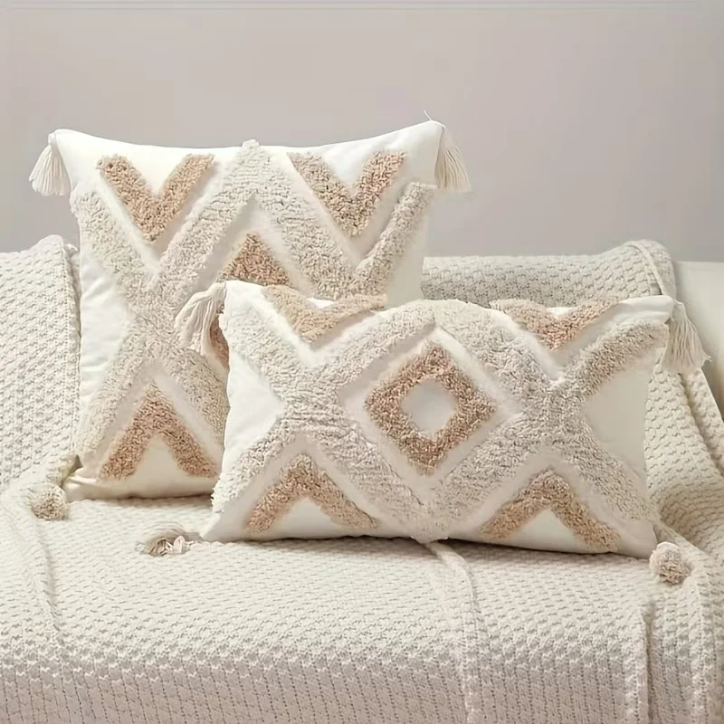 Ins Nordic Böhmischen Stil Geometrische Plüsch Kissenbezüge Hause Dekorative Kissen Mit Quaste Taille Kissen Kissenbezüge – Detail 2