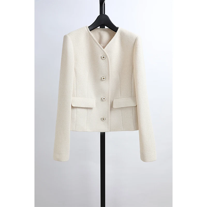 Chaqueta Corta de Mujer Awei, Nueva Colección Primavera, Corte Recto, Cuello en V, Estilo Versátil, Elegante y Delgada