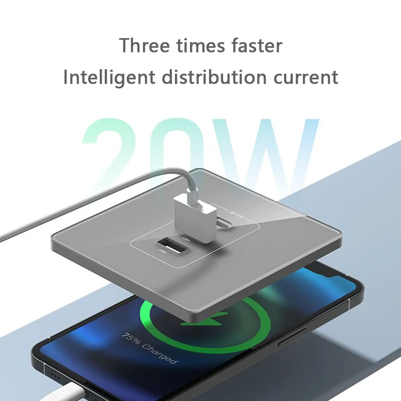 Universal 20W Super Fast Smart Charge ประเภท C พอร์ต USB แก้วพลาสติก Power Wall SOCKET Plug,Quick Charge ADAPTER Dual USB SOCKET