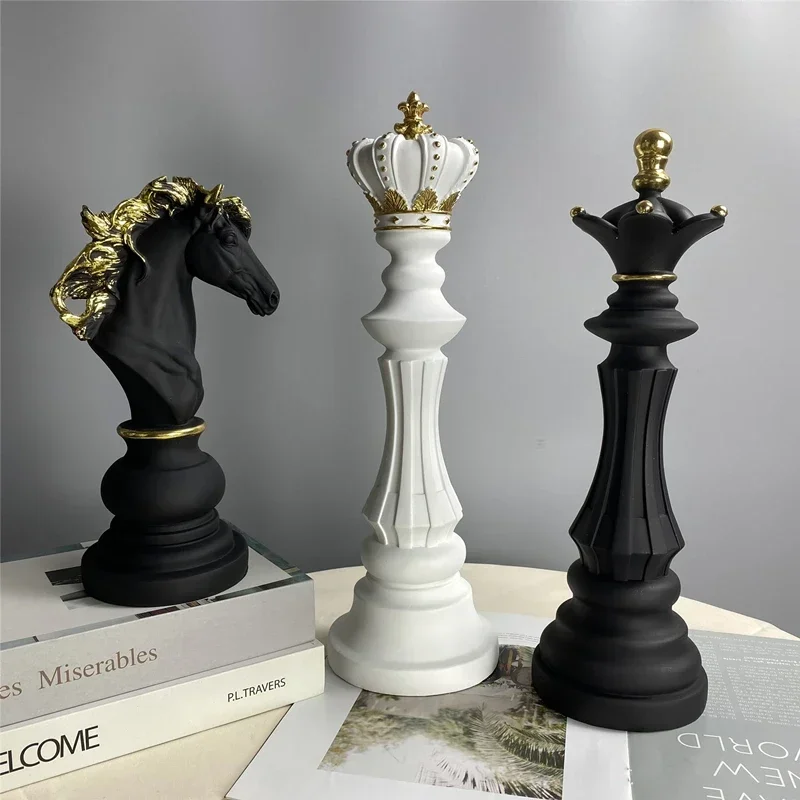 Resin International Chess Figurine for Interior King Knight Sculpture, Home Desktop Decor, Living Room Decoration, Retro, 1Pc view 4