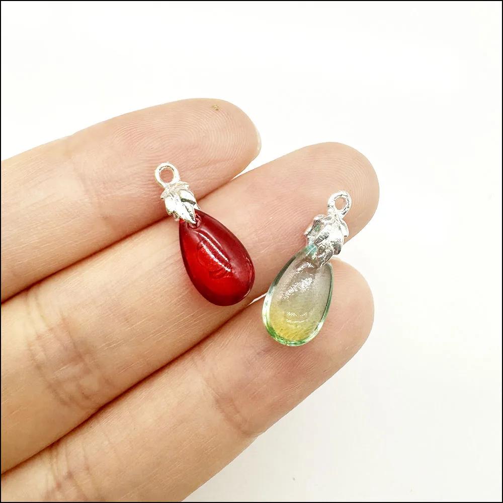 16 New Crystal Teardrop Charms Silver Plated Leaves Bail Mixed 8x21mm