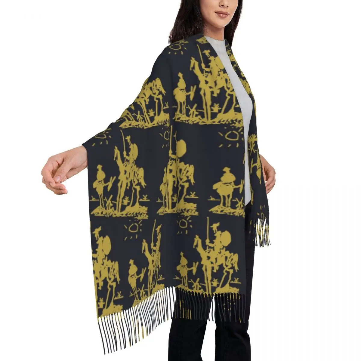 بابلو بيكاسو دون كيشوت الفنان الإسباني وشاح شرابة الأوشحة النساء شالات دافئة لينة ويلتف طويل الخريف الشتاء شال التفاف