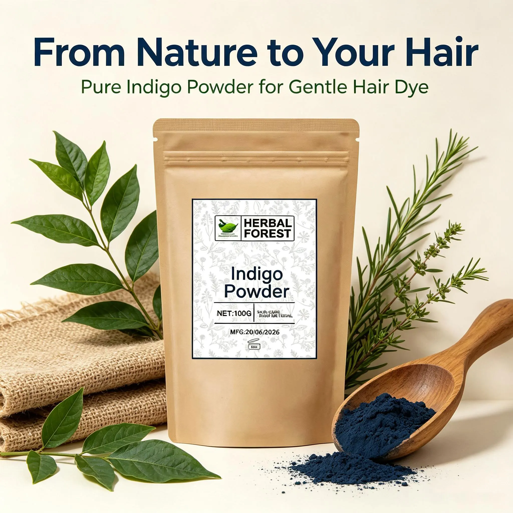 Indian pure natural plant hair dye indigo powder can be used with henna powder Cover white hair,Natural Color Colorant DYE