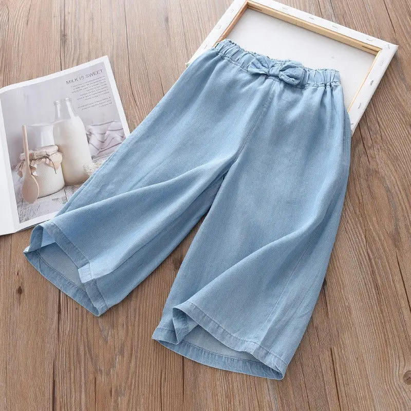 2024 New Fashion Children Wide Leg Pants Summer Casual Thin Chiffon Cropped Trousers For Teenager Girls Clothes 2 4 6 8 10 Years image 4