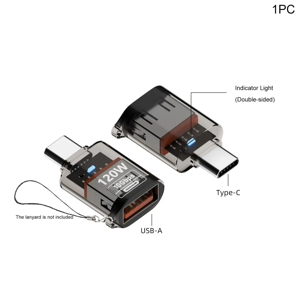 10Gbps Type-C to USB-A Converter Indicator Light Fast Charging USB-C Extender PD 120W Male to Female OTG Adapter