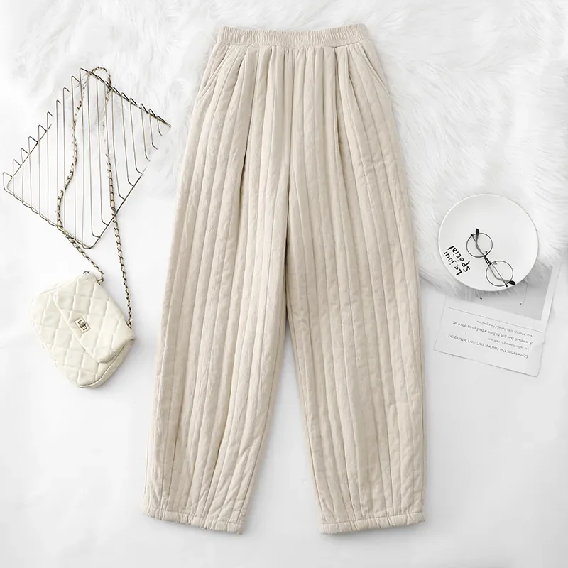 

Autumn winter Harem Pants for Women Korean Style Vintage Trousers Women Lightweight Cotton Added Casual Quilted Lantern Pants