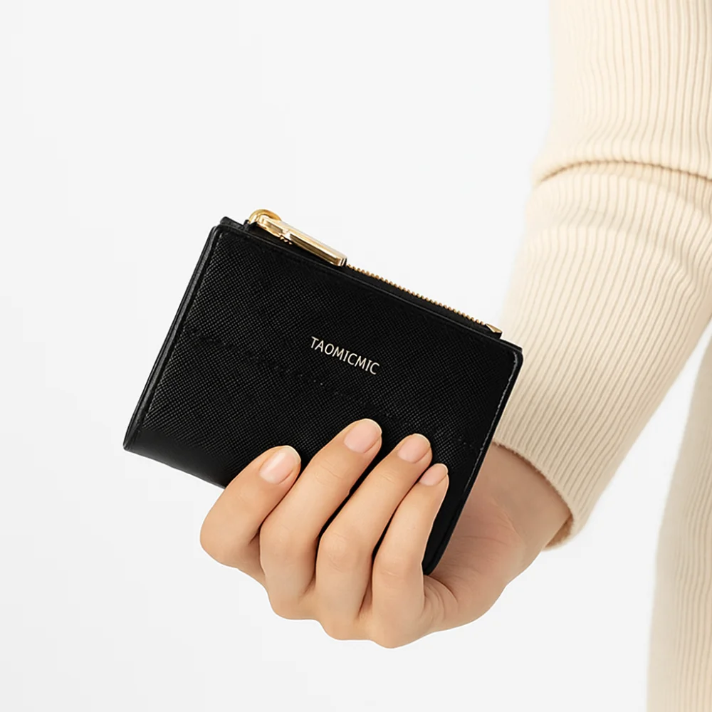 Cartera corta elegante para mujer, tarjetero de cuero Pu de gran capacidad, cierre de cremallera, Color sólido, bolso para tarjetas de crédito/identificación