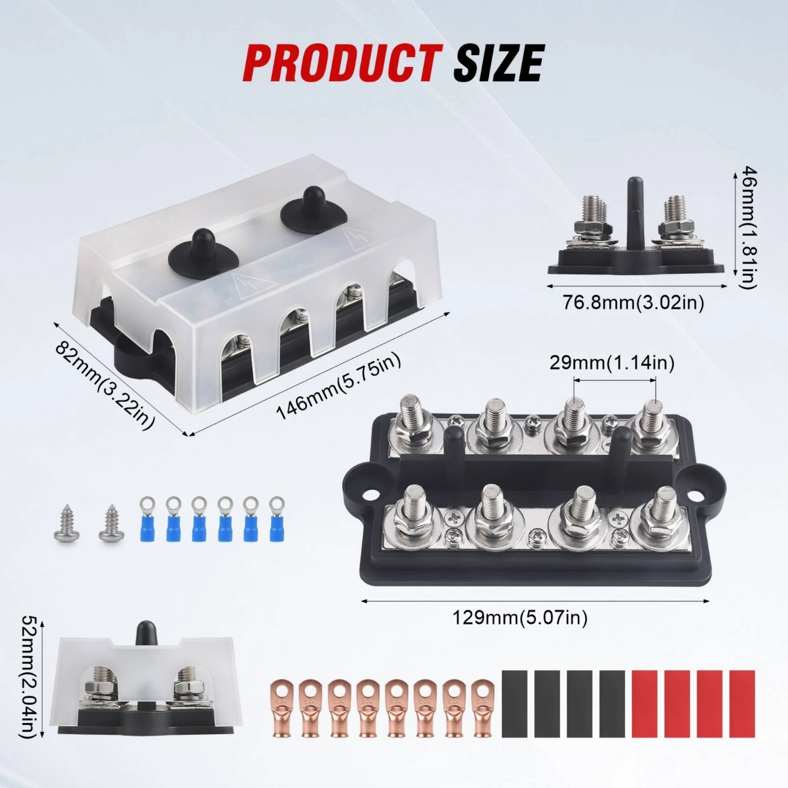 RV Bus Bar M8 Studs Battery Terminal Block Marine Bus Bar Four-Way Battery Distribution Block Dual Row for Boat Owners, Caravan
