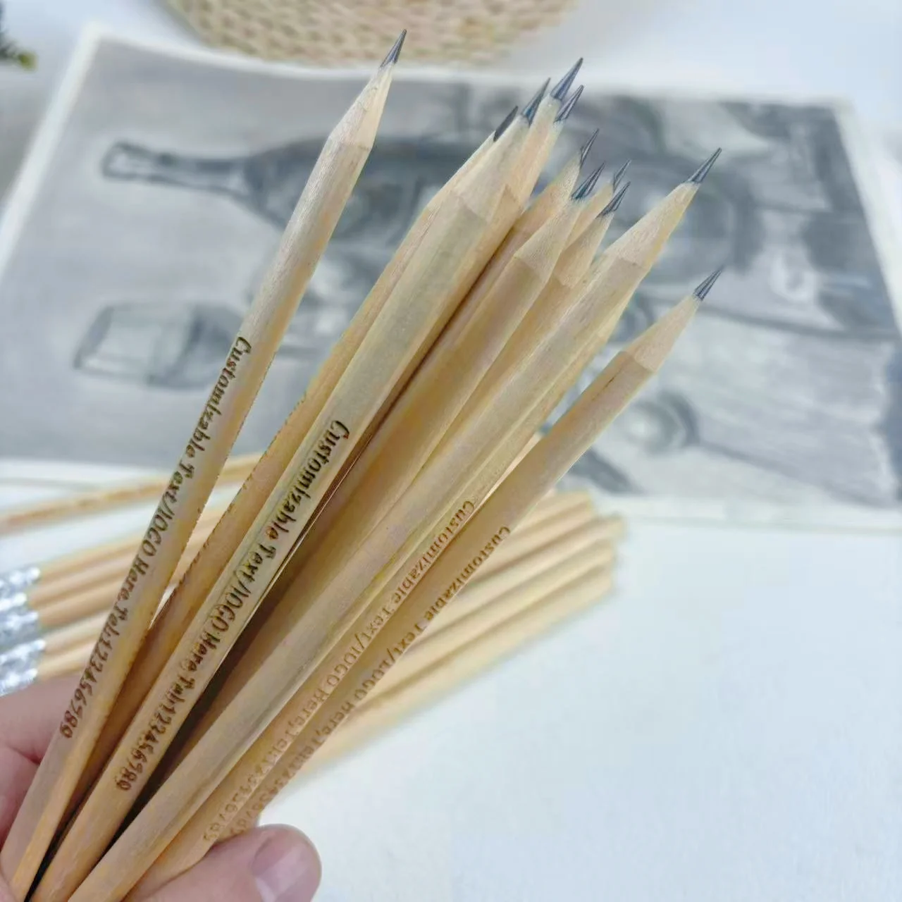 30/50/90 Stück HB Graphit-Anpassbare Bleistifte mit 0,5mm Radiergummi, Glatter Holzgriff, Nicht Durchblutend, für Zeichnen, Skizzieren, Schreiben – Detail 4