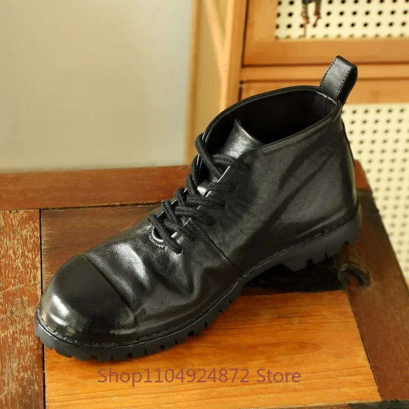 

American British Genuine Leather High Top Chelsea Boots Men's Shoes Thick Sole Sport Casual Comfortable Office Outdoor Boots