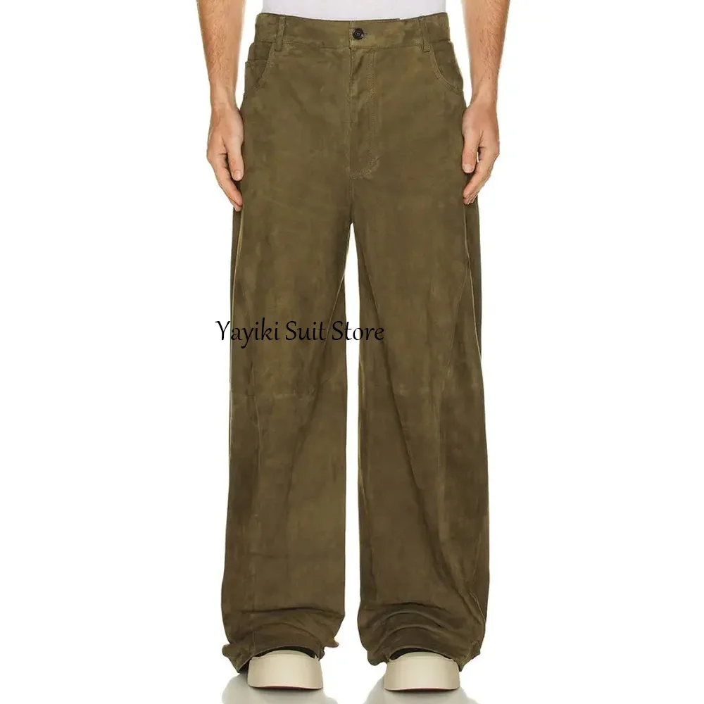 

Men's Tailoring Pants for Man Suede Fabric Wide-leg Trousers Streetwear Clothing Casual Straight Work Trouser Classic