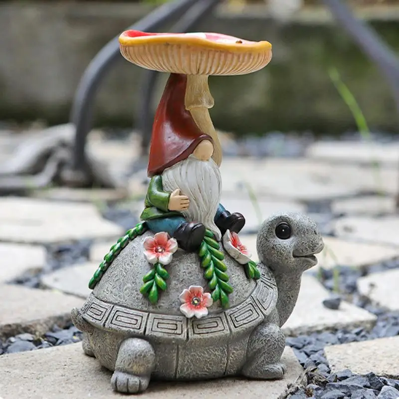 

Solar Garden Turtle Decor Creative Succulent Turtle Bird Feeder Resin Faceless Doll Design Statue 300mA For Balcony Decor