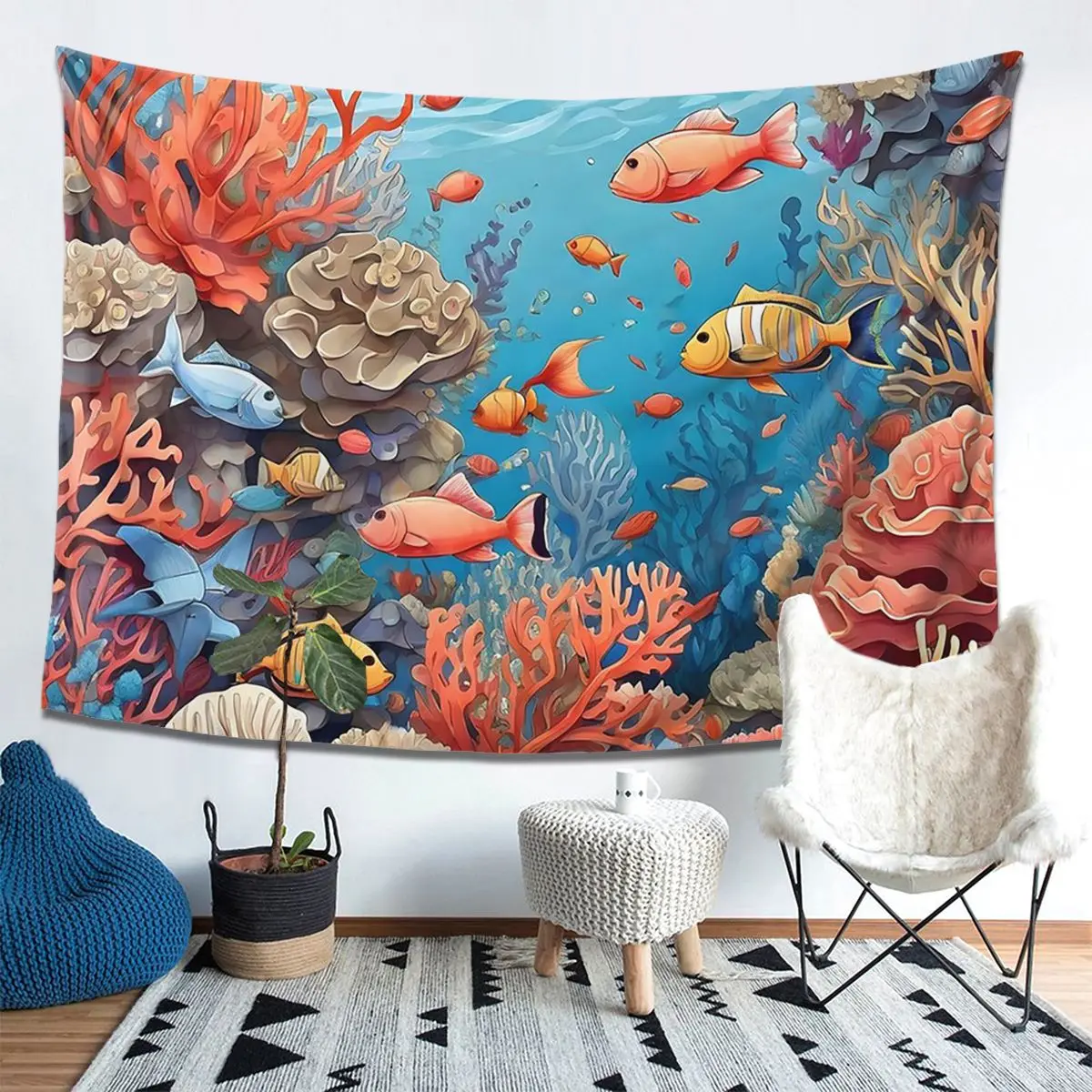 

«Коралловый риф и рыбы», бесшовный узор, гобелен, декор, художественные эстетические гобелены для спальни, дома, настенная ткань, настенная ткань