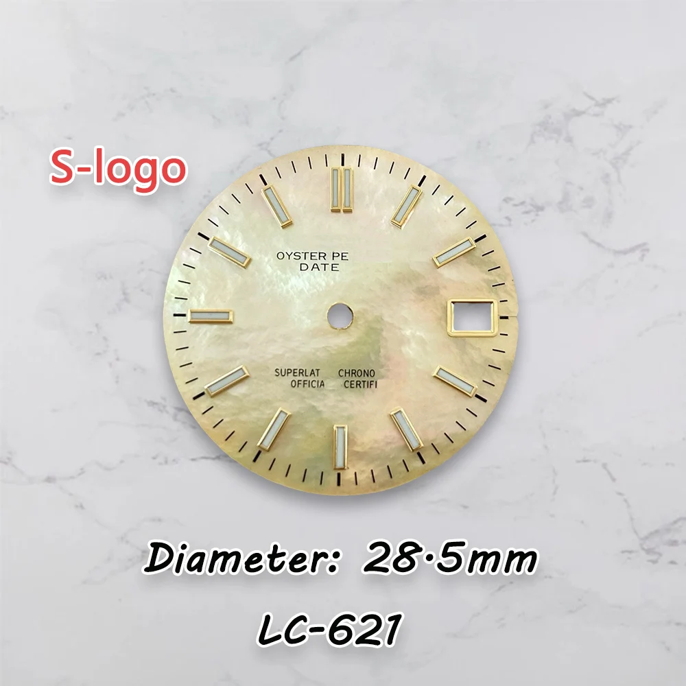 High Quality Dial S Logo 28.5mm NH35 Log Mother pearl Dial Green Luminous For NH36Movement Watch Modification Accessories