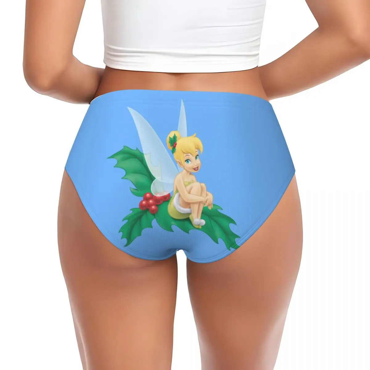 Custom Tinkerbell Christmas Holly Briefs Underwear Womens Breathable Stretch Panties