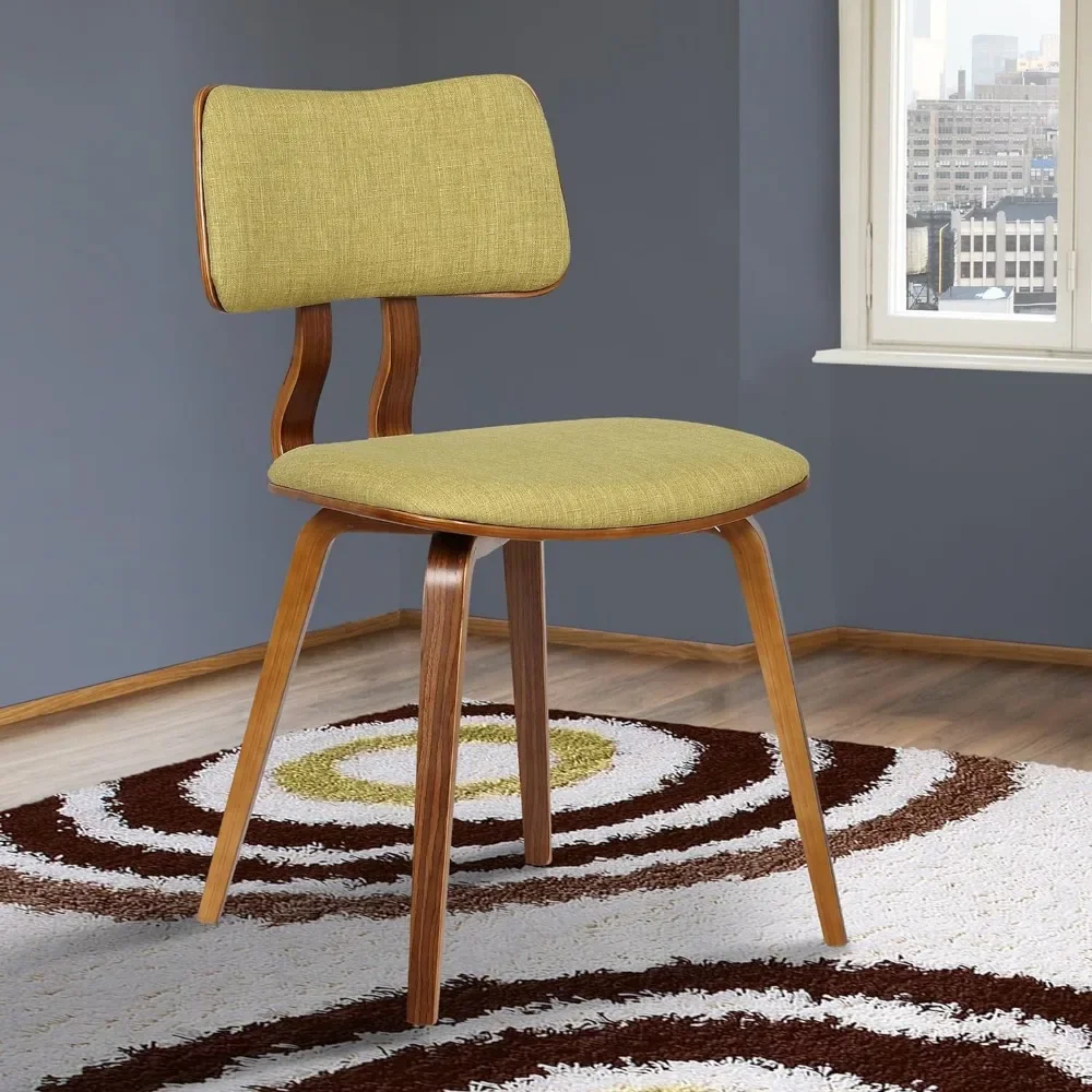 Dining Chair in Green Fabric and Walnut Wood Finish 20D x 18W x 29H in Mid-Century Modern Kitchen Chair