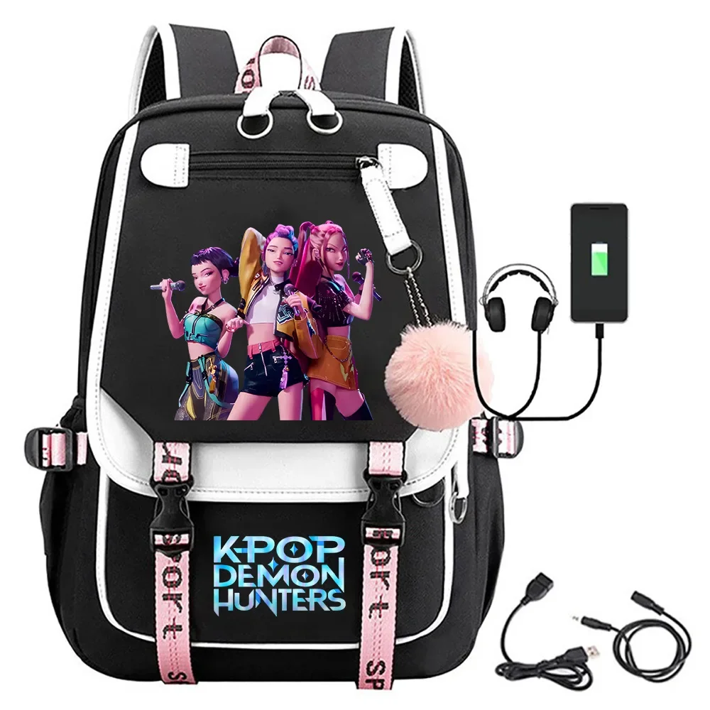 

KPop Demon Hunters Рюкзак с принтом Школьные сумки Rumi Mira Zoey Fans Рюкзак Большая вместительная повседневная сумка для книг Холщовая дорожная сумка