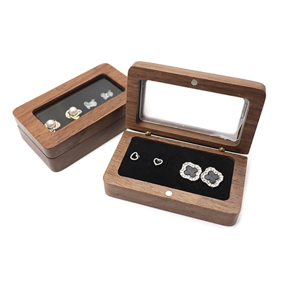 Solid Wood Lady Earrings Flip Cover Storage Box Accessory Shop Jewelry Cabinet Display Tool Couple Festival Gift Packaging Box