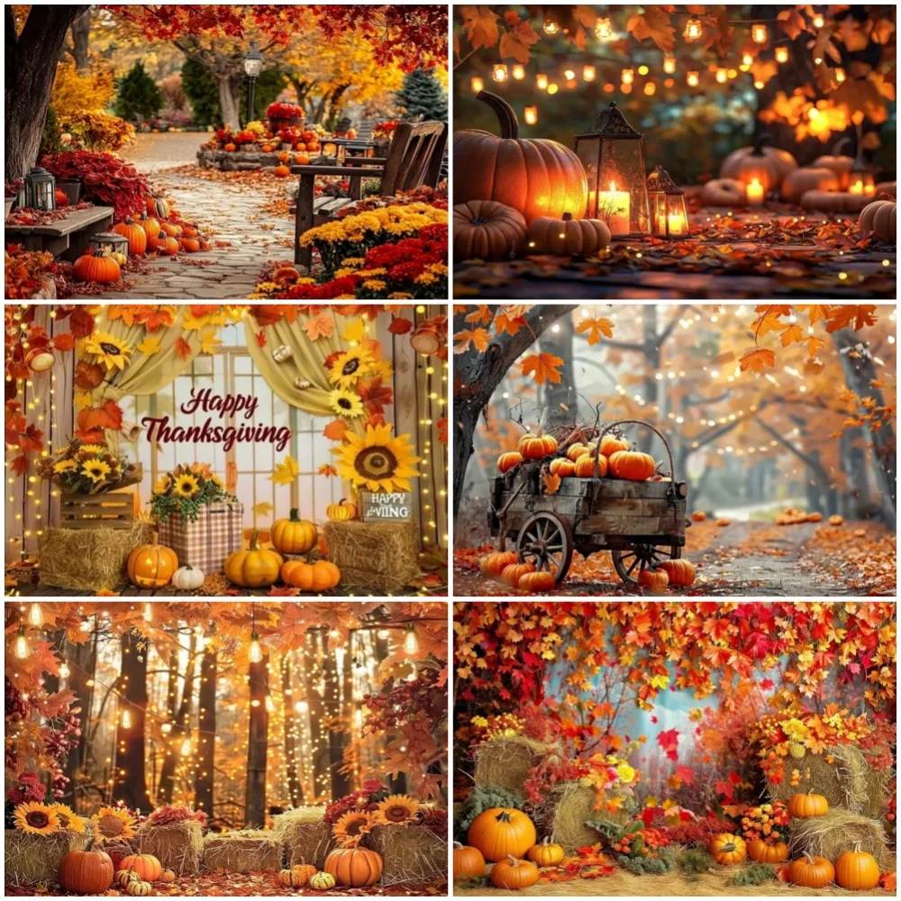Fotografie-Hintergrund mit Thanksgiving-Motiv, Kürbis, Ahornblatt, Wald, Party-Dekoration, Hintergrund, Feier, Banner, Requisiten, Zubehör