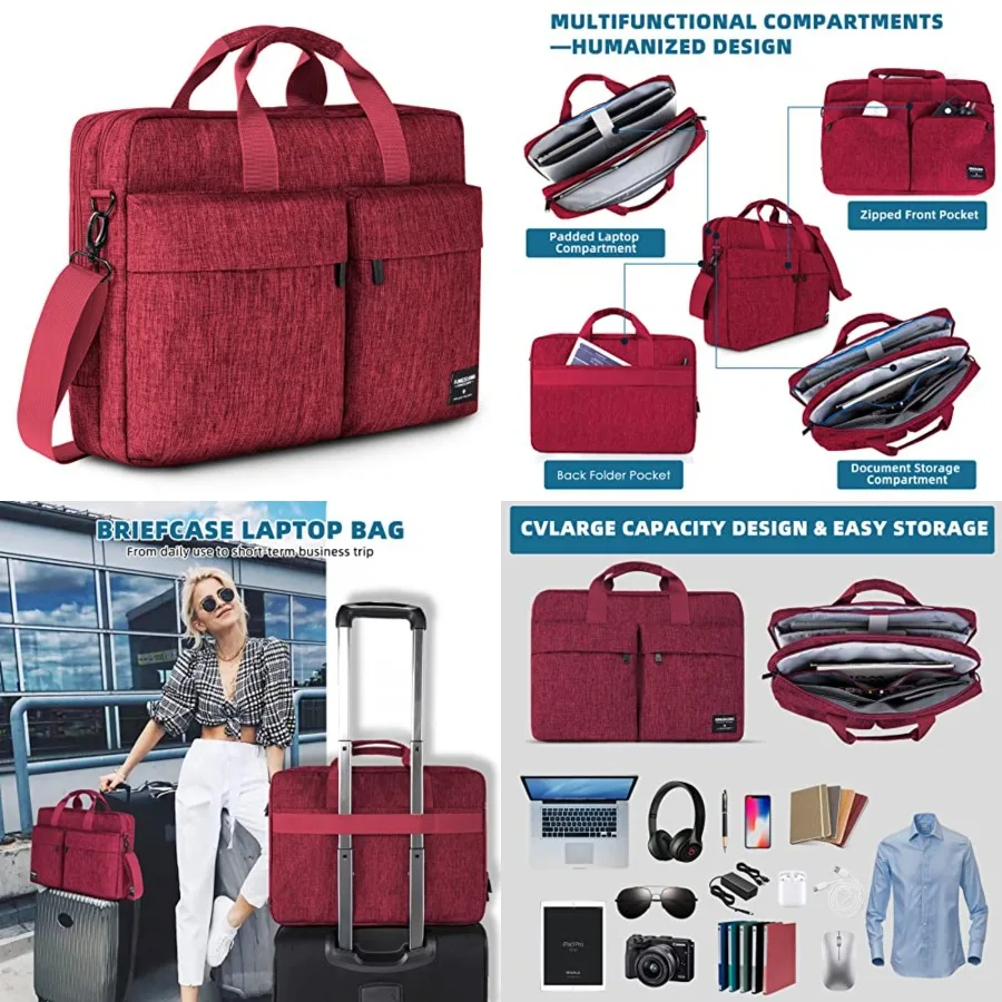 

KINGSLONG 17.3 inch Laptop Briefcase Bag for Men Women, Laptop Shoulder Bag with Shoulder Strap, Water Resistant Business Cross