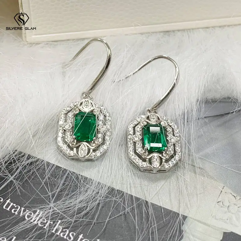 

SG 925 Sterling Silver Four-claw Emerald Hooks Earrings Exquisite For Commuting Women Zircon Earrings Luxury Jewelry Gift