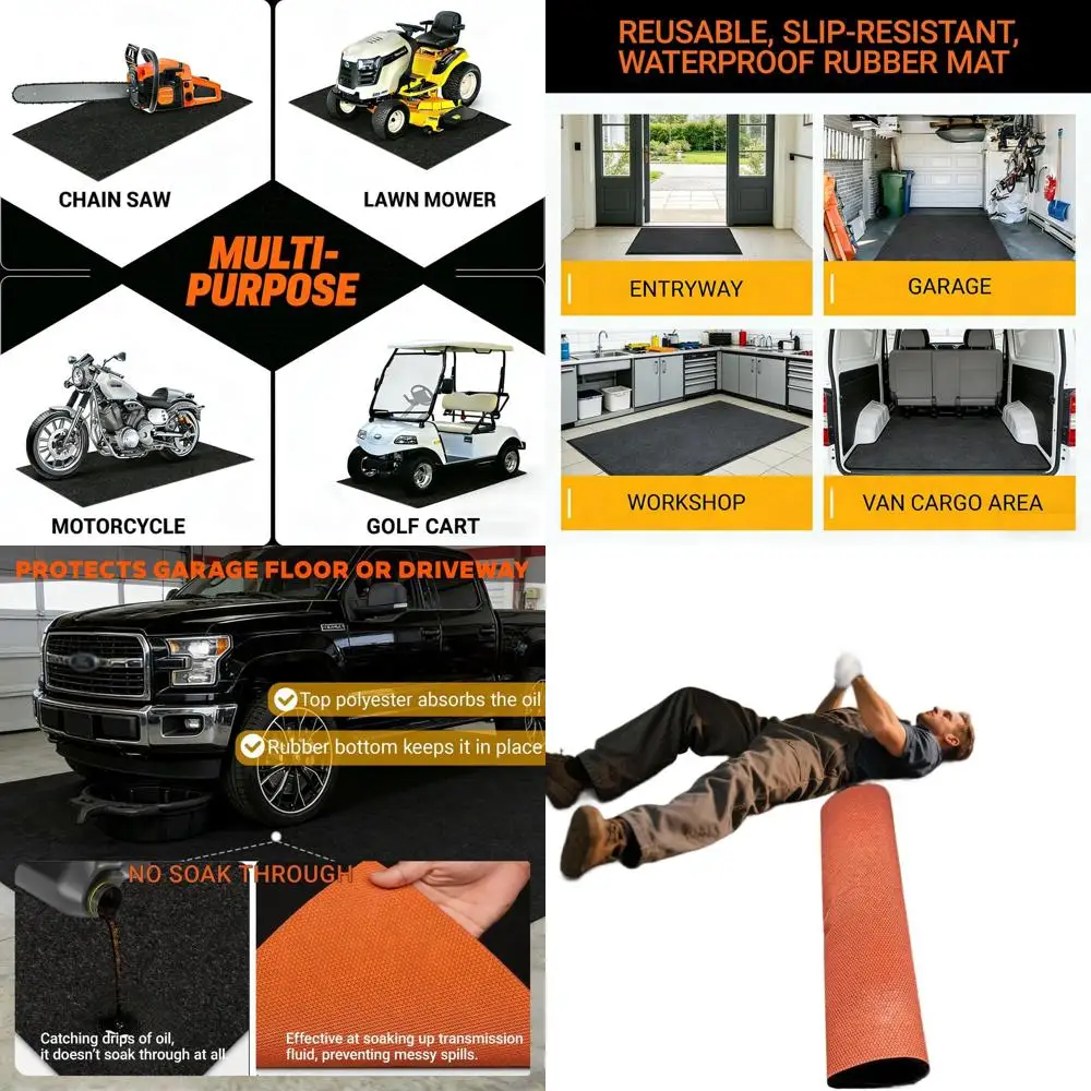 

Thick 1/3 Heavy-Duty Rubber Floor Protector Mat, 72x60, Leak-Resistant for Garage, Driveway, and Outdoor Use, Absorbs Grease and