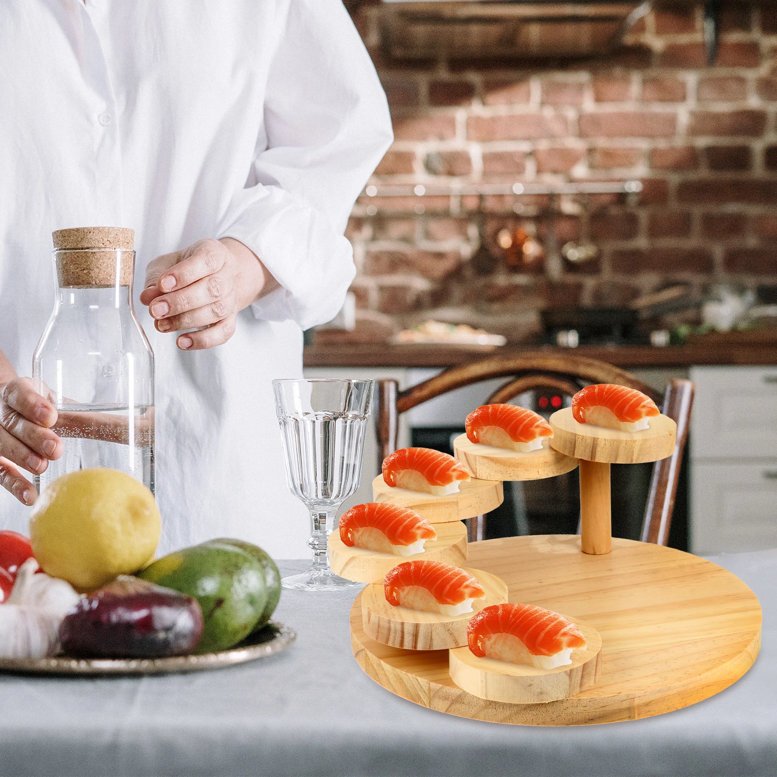 

Solid Wood Rotating Sushi Plate Smooth Surface Food Tray Wooden Tableware Craftsmanship Stairs Container Sashimi Serving