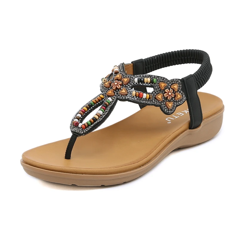 Women Bohemian Sandals Summer Open Toe Flip Flops Lightweight Flat Sandals Women Comfortable Beach Shoes Plus Size